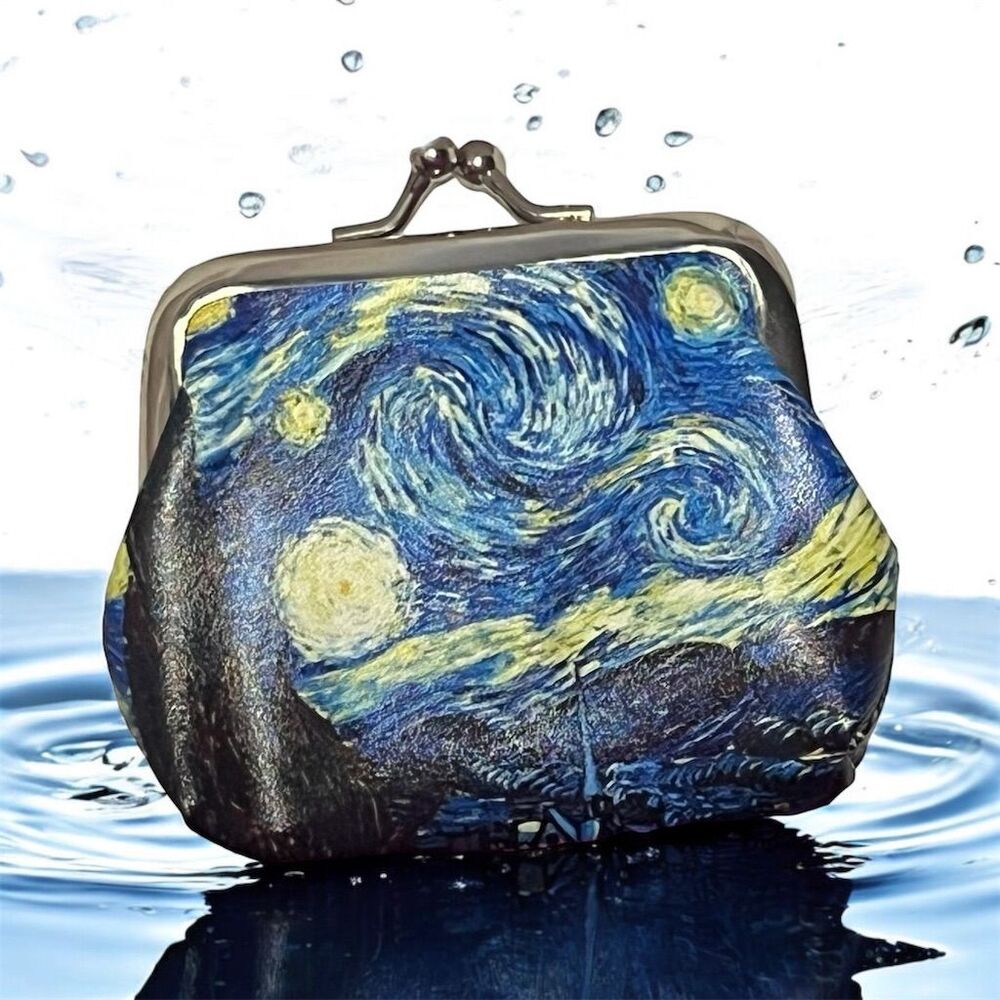 Van Gogh Starry Night Vinyl Coin Purse w/Snap Lock Unisex Multicolor - Picture 2 of 9